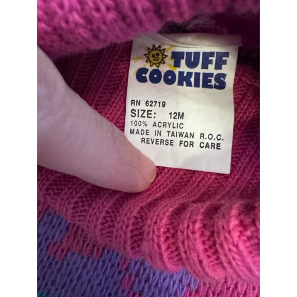 Vintage Tuff Cookies Baby Girl Knit Sweater Pant Set 80s 90s Pink Sz 12 Months - Picture 3 of 11